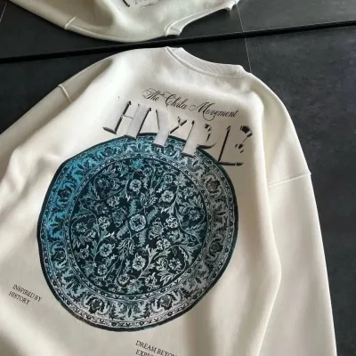 Women's White 3-Thread Cotton Scoop Neck Printed Sweatshirt 1