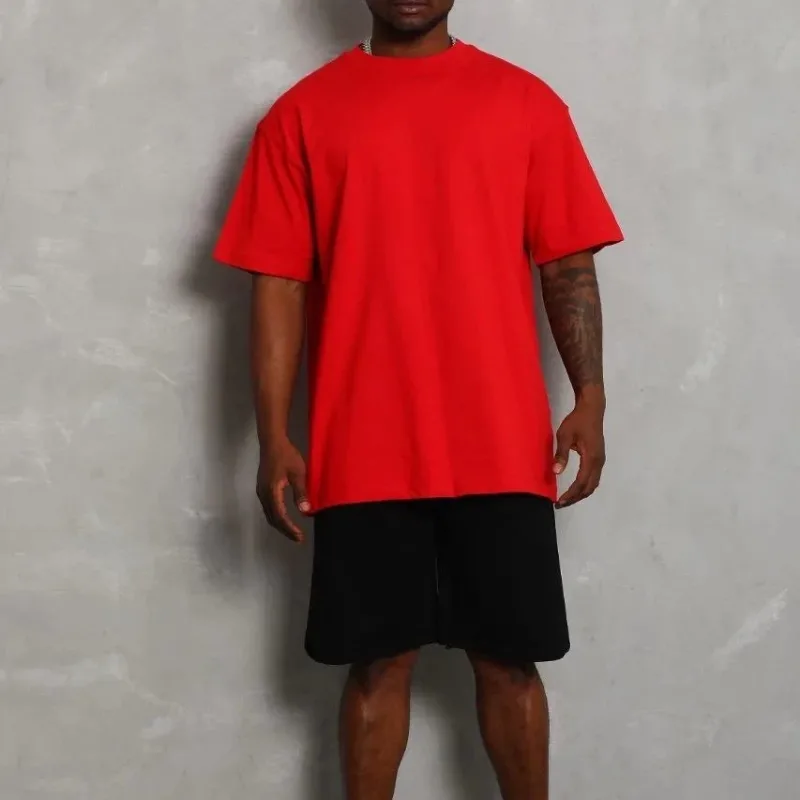 Men's Red Oversize Cycling Neck Plain Summer T-Shirt