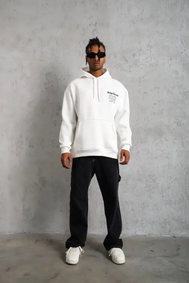 Sweatshirtê Mêran ê Spî, 3 Têl, Pembû, Bi Çapkirin, Bi Kevan 5