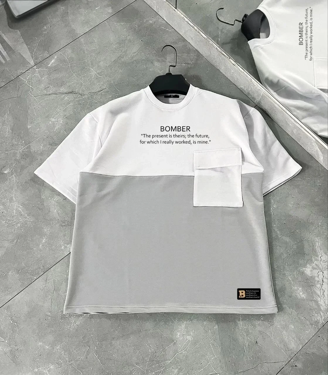 Muška siva patchwork džep na torbu kratkih rukava T-shirt