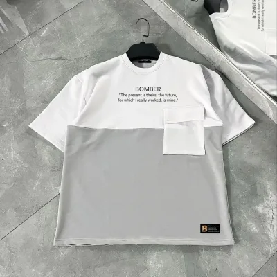 Muška siva patchwork džep na torbu kratkih rukava T-shirt 1