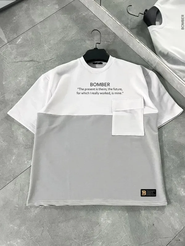 Muška siva patchwork džep na torbu kratkih rukava T-shirt 1