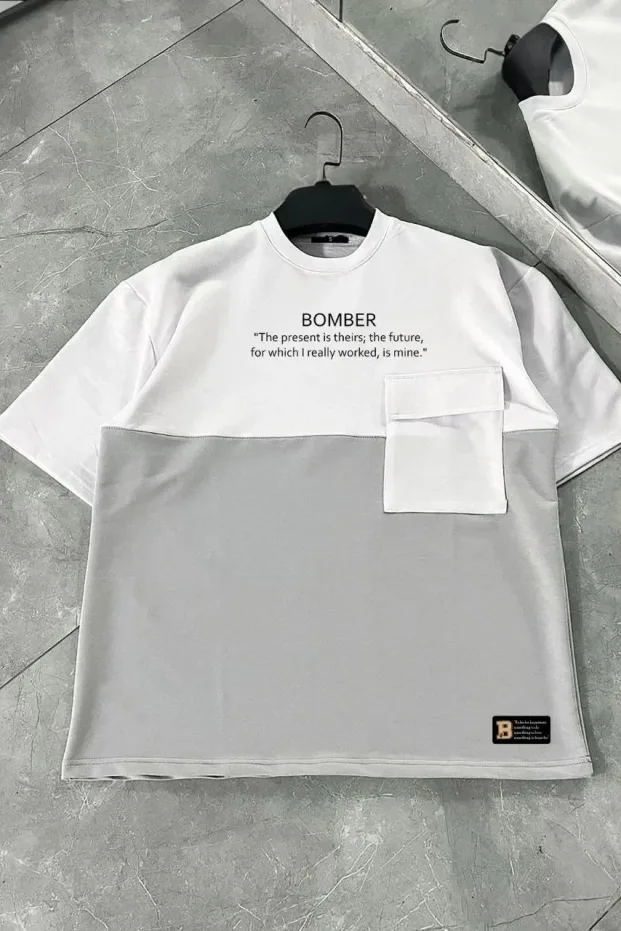 Muška siva patchwork džep na torbu kratkih rukava T-shirt 1