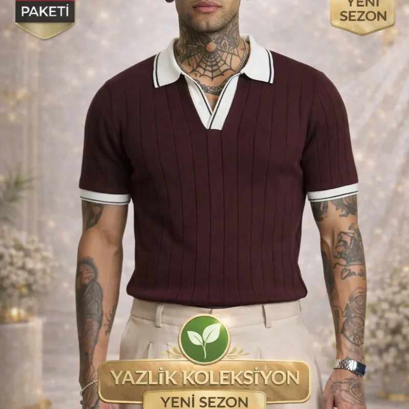Bordo Muška Toscana Triko Basic Kratki Rukav Polo Kragna Majica