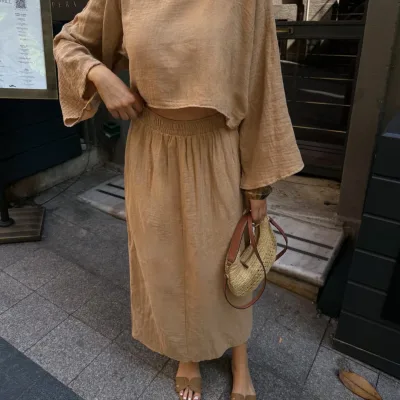 Bluza i suknja muslin set - Camel 4