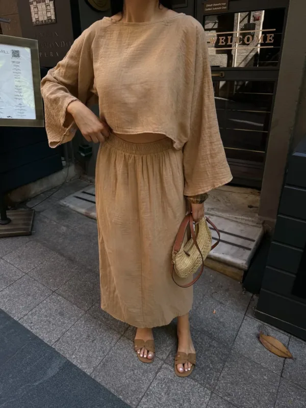 Bluza i suknja muslin set - Camel 4