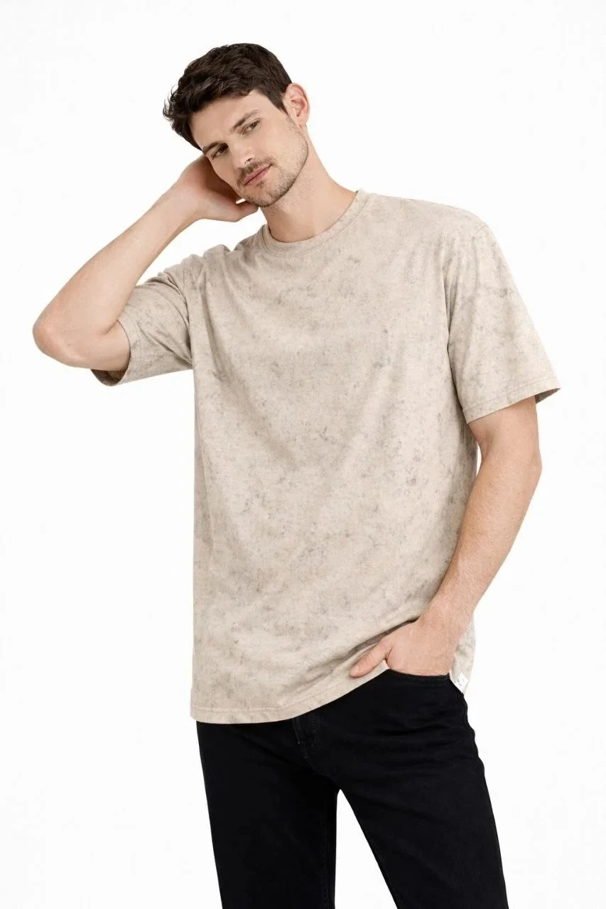 Машки беж oversize кисело перење бицикли јака маица