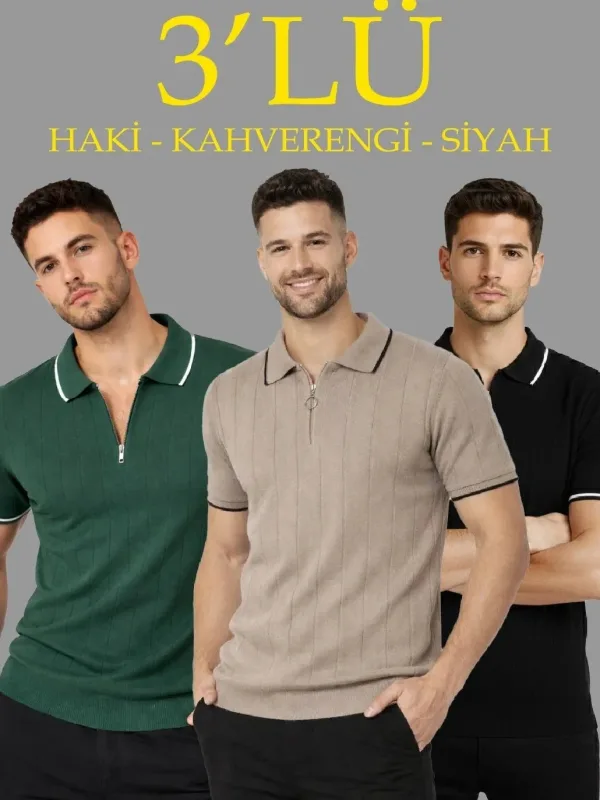 Bărbați Set 3 bucăți Tricou Polo cu Fermoar Guler Tricou 1