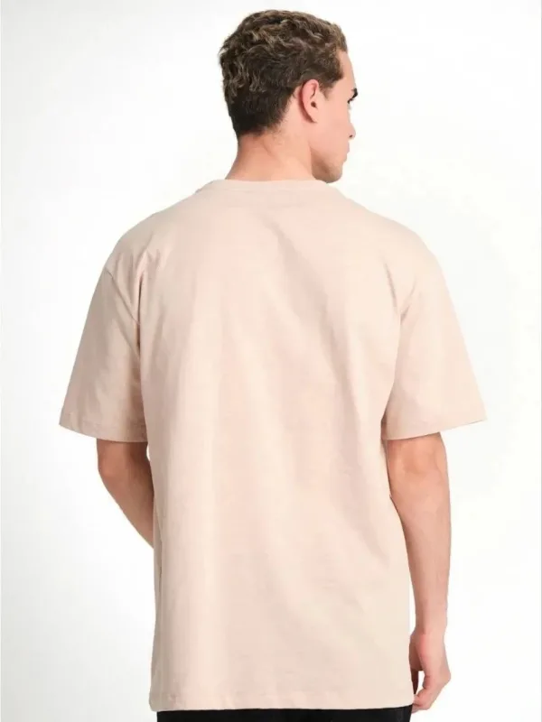 Pánské béžové oversized tričko, cyklistický límec, hladké, krátký rukáv 2
