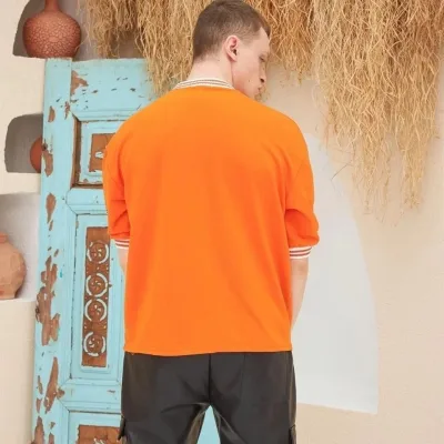 Muški narančasti oversize okrugli ovratnik s vezom 3