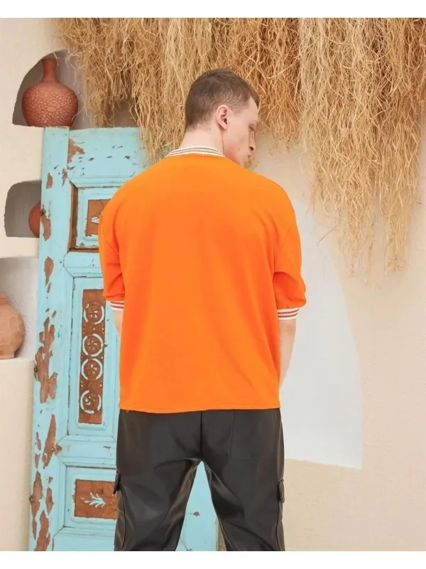 Muški narančasti oversize okrugli ovratnik s vezom 3
