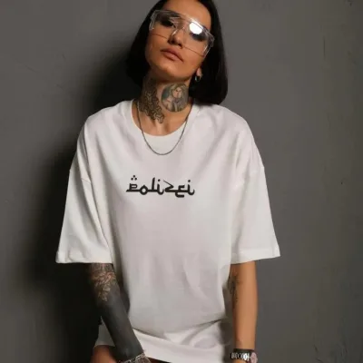 Women's White Oversize Bicycle Neck Back Print T-Shirt 2
