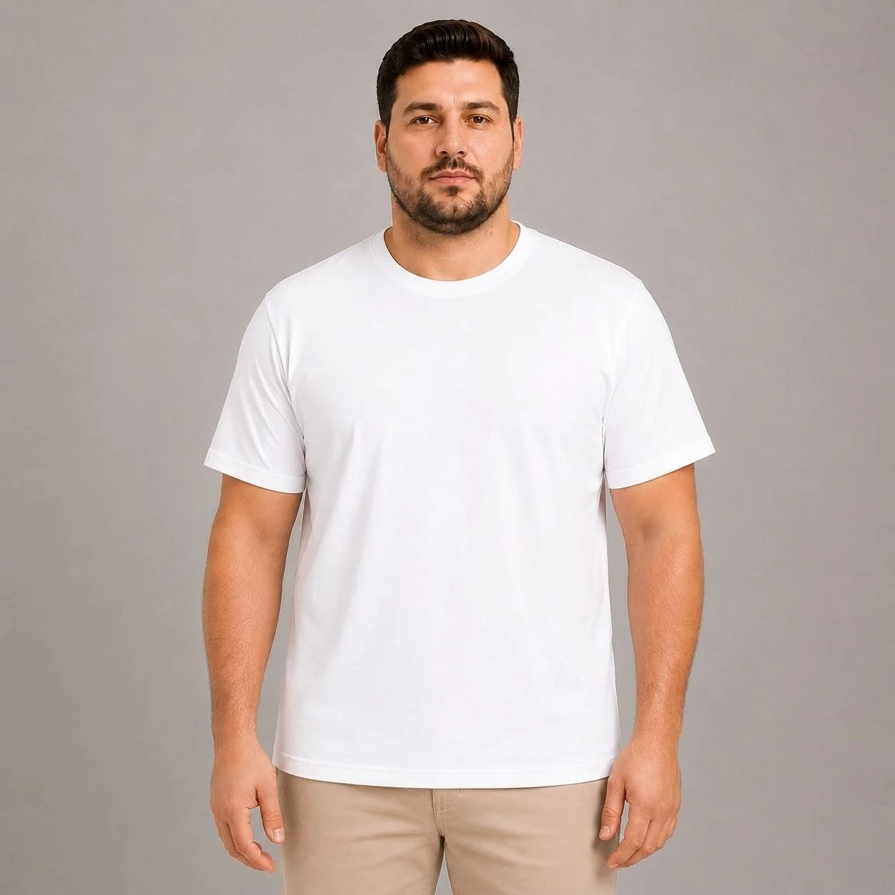 Ανδρικό Λευκό Στρογγυλό Λαιμό Basic Oversize T-Shirt 2