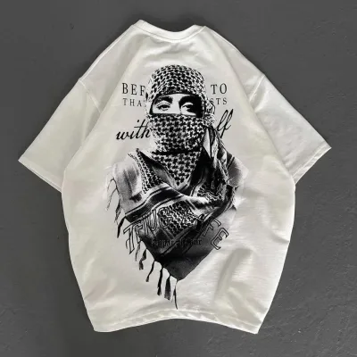 Ženski beli Bicikli kragna Palestina print kratki rukav majica 3