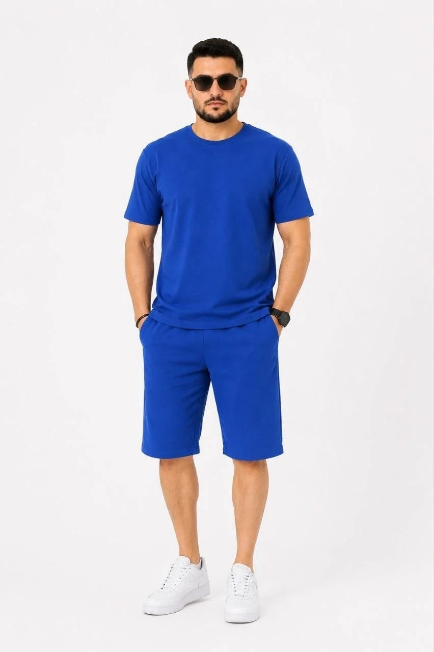Męski zestaw 2-częściowy Oversize T-shirt i szorty z tkaniny dwunitkowej 2