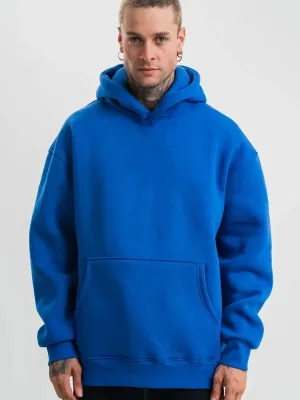 Sweatshirtê Mêran ê Şînê Saks, Oversize, 3 Têl Pembû, Bi Kapşon, Bi Berîkên Kangurû