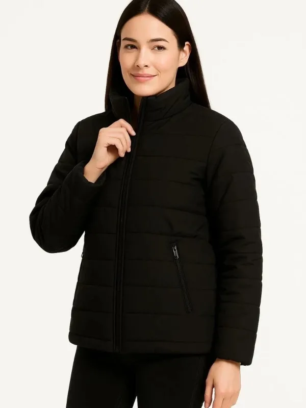 Dámska čierna bomber bunda, vodeodolná, prešívaná, podšitá, na zips 5