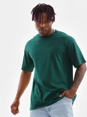Bluzë verore për meshkuj jeshile e errët Oversize me jakë rrethi dhe të thjeshtë