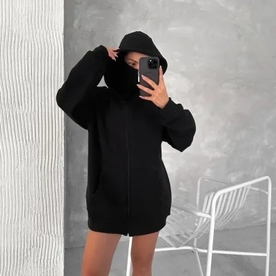 Femeie Neagră 3 Fire Dublă Glugă Mască Detalii Hoodie 7