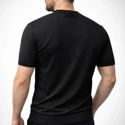 Pánské černé cyklistický výstřih pletený vzorovaný pletené tričko 5