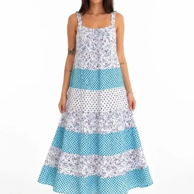 Fustan Maxi prej liri me rripa, me model lulesh, ngjyrë bruz, i lirshëm për femra 2