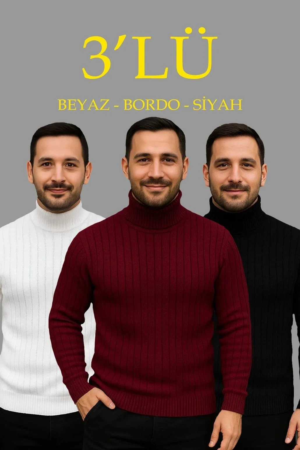 Set Triko 3-Copë me Jakë të Plotë me Brinjë, i Bardhë, Burgundy dhe Zi, për Meshkuj