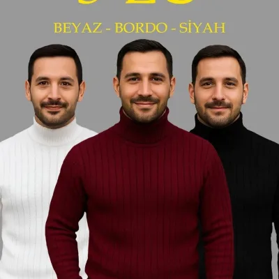 Set Triko 3-Copë me Jakë të Plotë me Brinjë, i Bardhë, Burgundy dhe Zi, për Meshkuj 1