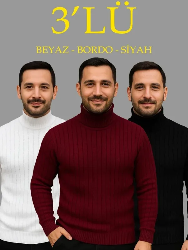Set Triko 3-Copë me Jakë të Plotë me Brinjë, i Bardhë, Burgundy dhe Zi, për Meshkuj 1