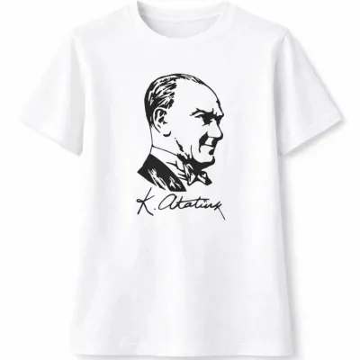 Dětské bílé tričko s kulatým výstřihem, potisk Atatürk, krátký rukáv 1