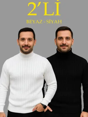 Set Triko 2-Copë me Jakë Peshkatari me Brinjë, i Bardhë dhe Zi, për Meshkuj