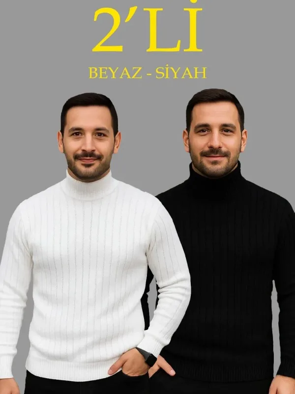 Set Triko 2-Copë me Jakë Peshkatari me Brinjë, i Bardhë dhe Zi, për Meshkuj 1