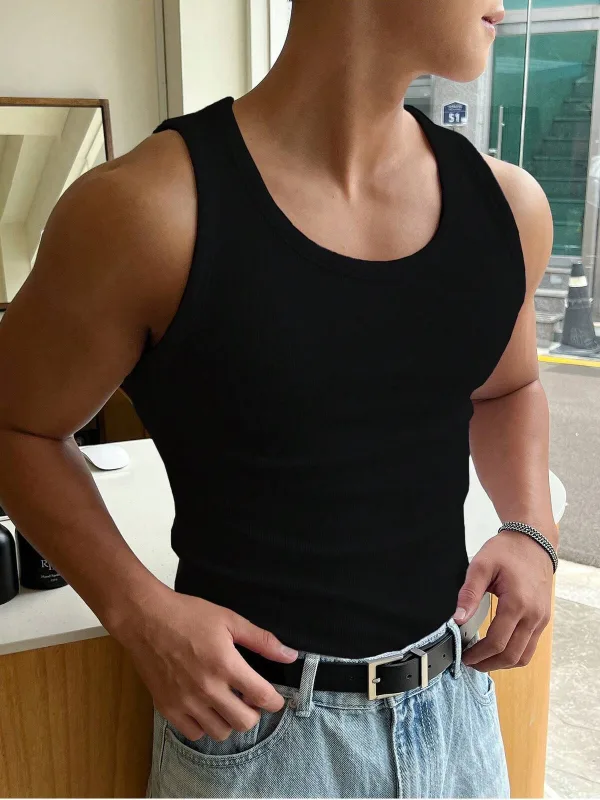 Black Halter Neck Ribbed Stretch Athletic Tank Top 2