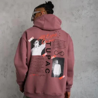 Erkek Gül Kurusu 3 İplik Pamuklu Kapüşonlu Baskılı Cepli Sweatshirt 2