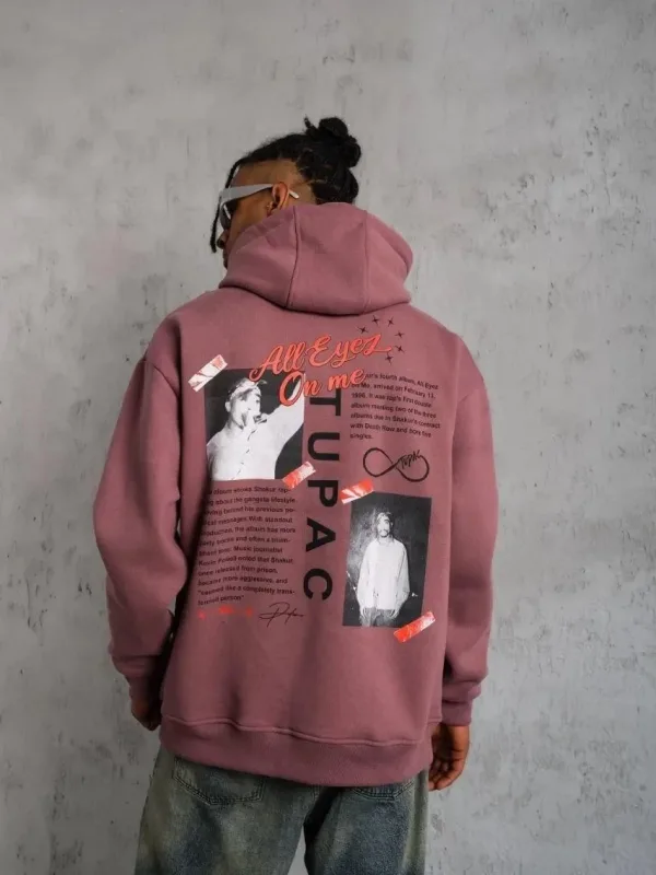Erkek Gül Kurusu 3 İplik Pamuklu Kapüşonlu Baskılı Cepli Sweatshirt 2