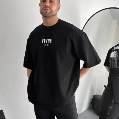 Men's Black Regular Cycling Neck Front Back Printed T-Shirt 4