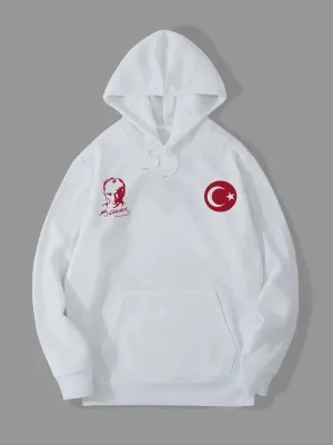 Bărbați Alb 3 Fire Glugă Imprimat Sweatshirt