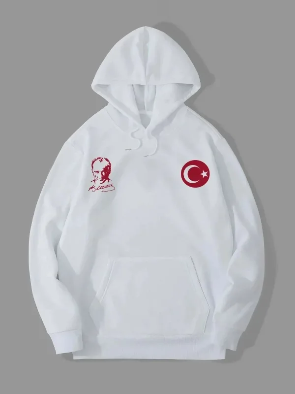 Bărbați Alb 3 Fire Glugă Imprimat Sweatshirt 1