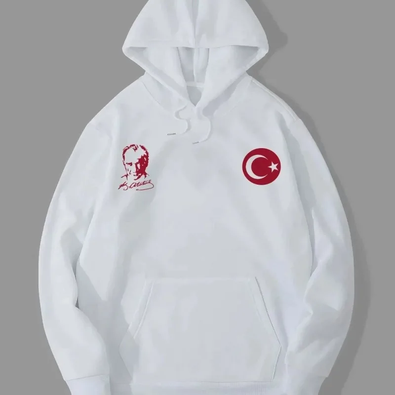 Muška bijela 3-nitna kapuljača s printom sweatshirt