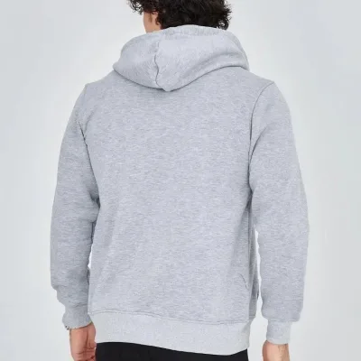 Men's Gray 3-Thread Cotton Zippered Hooded Printed Hoodie 2