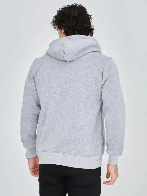 Men's Gray 3-Thread Cotton Zippered Hooded Printed Hoodie 2
