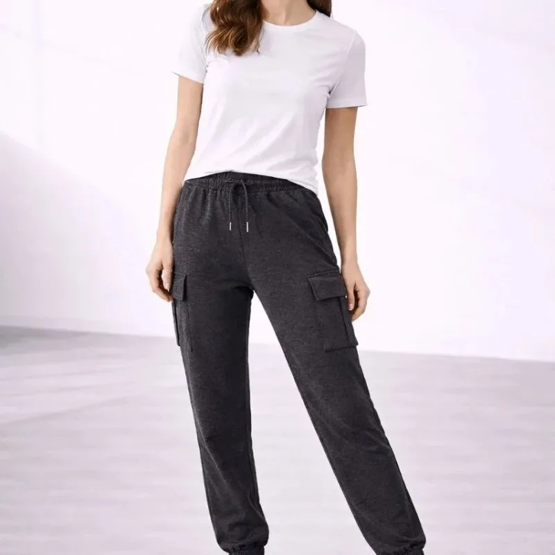 Women's Smoke Gray Cargo Pocket Jogger Elastic Cuff Sport Pants