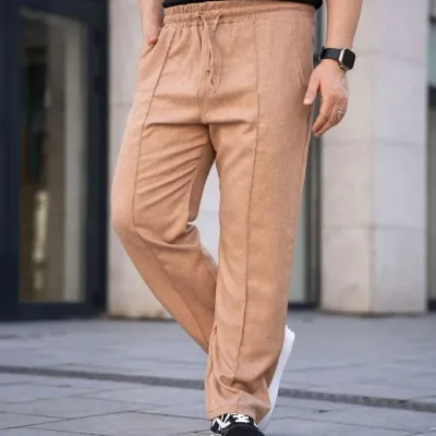 Şalwarê Jogger ê Mêran, Keten, Qehweyî, Bi Berîk, Dirûvê Çîma 2