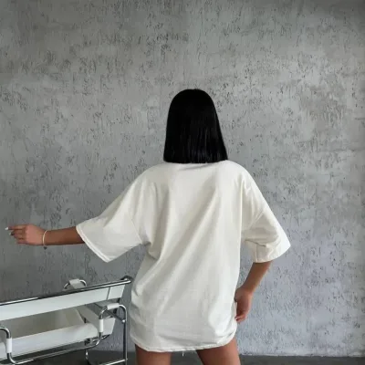 Ženska Bijela Oversize Bicikli Kragna Udobna Svakodnevna Majica 4
