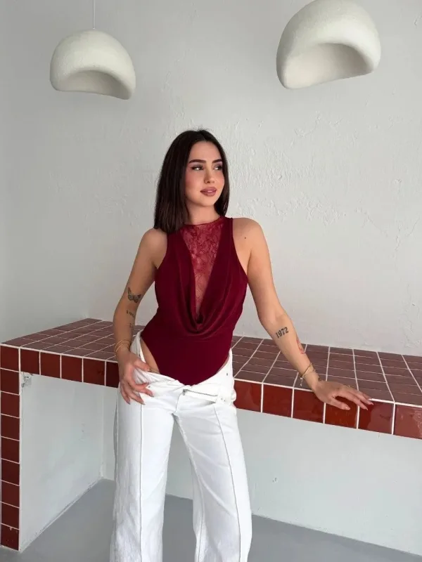 Jin Bordo Dantel Detay Kûr Dekolte Bê Kevan Body 4