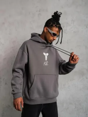 Bărbați Gri 3 Fire Bumbac Imprimat Capușon Sweatshirt