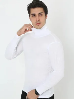 Pánske biele slim fit lycrové rolákové body