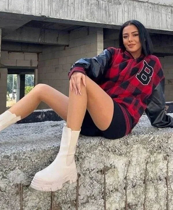 Women's Red Gingham Pattern Embroidered College Jacket 1