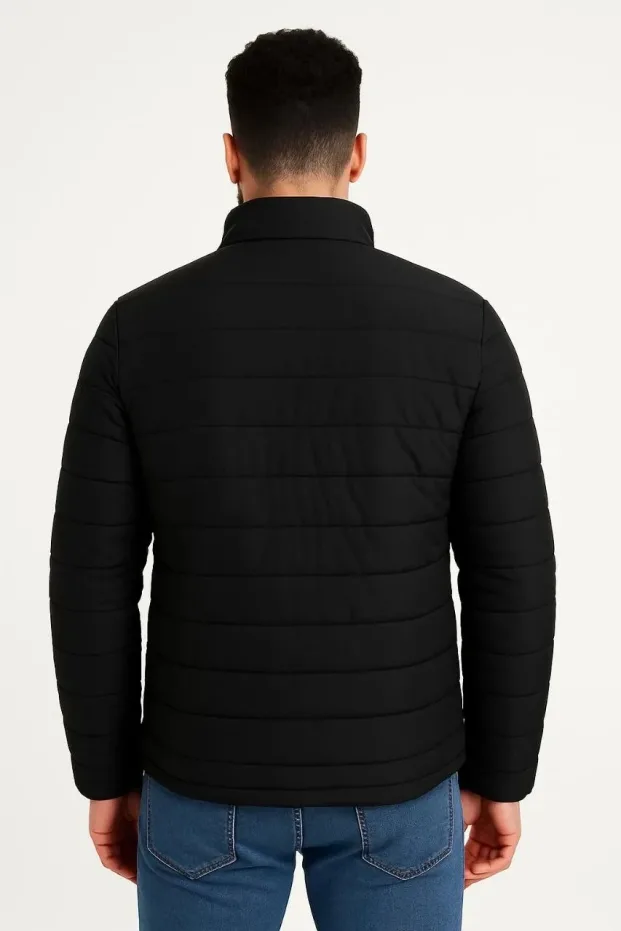 Men's Black Water-Repellent Quilted Printed Zippered Bomber Jacket 2