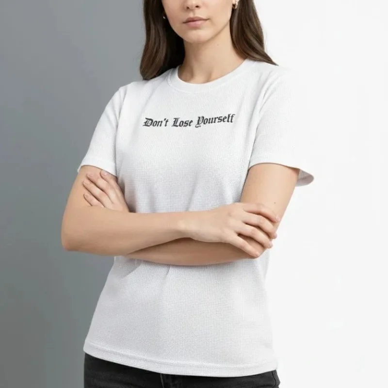 Femeie Tricou Alb Regular cu Guler Bicicletă, Imprimeu