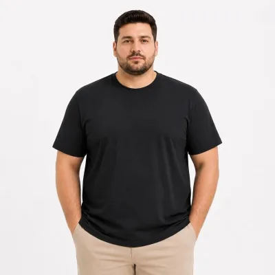 Ανδρικό Μαύρο Big Size Στρογγυλό Λαιμό Basic Μπλουζάκι 1